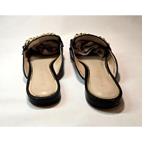 Gianni Bini Black Flat Mule Slip-On Gold Chain Sz 7 Leather Embellished Career - Picture 5 of 10